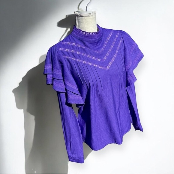 🌻Cream Violet Crliselin Prairie Core Ruffle High Neck Blouse Size 36 Small - Picture 4 of 10